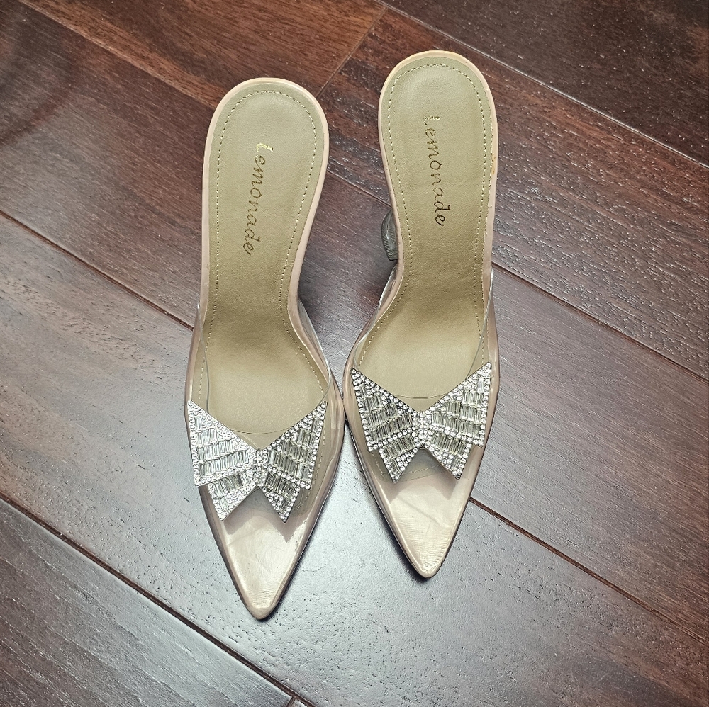 Lemonade crystal slip on heels with booties detail